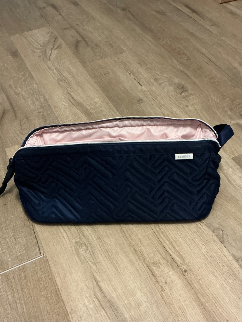 Navy Quilted Cosmetic Case with Pink Lining